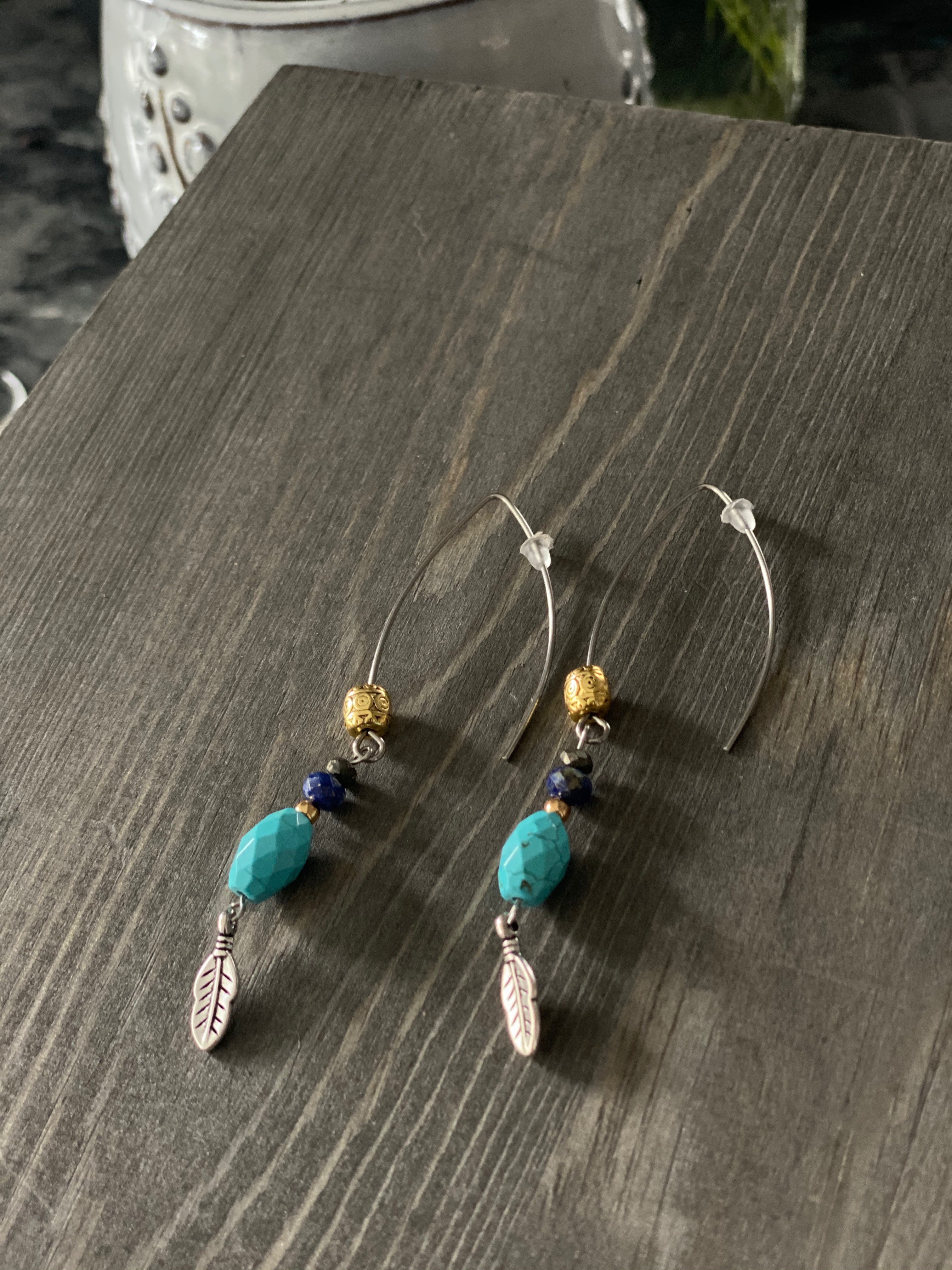 Strength, Wisdom and Wealth Feather Drop Earrings